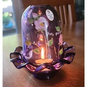 Fenton-Royal Purple Fairy Lamp Flowers Hand Painted And Signed by Fenton